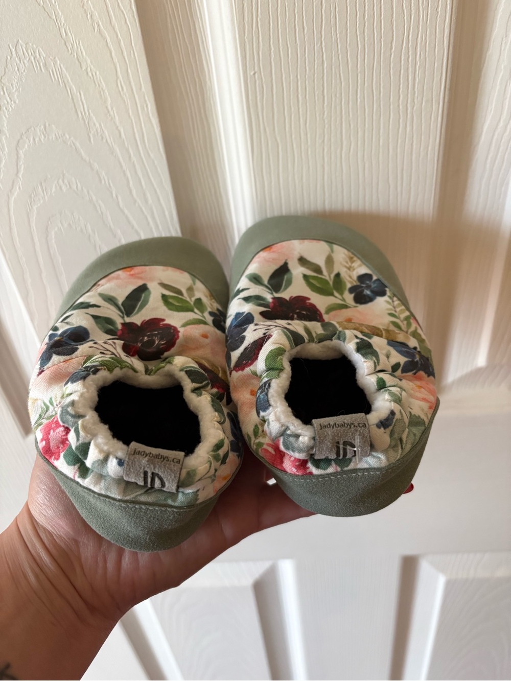 Handmade Floral & Sage Green Soft-Soled Slip-On Shoes